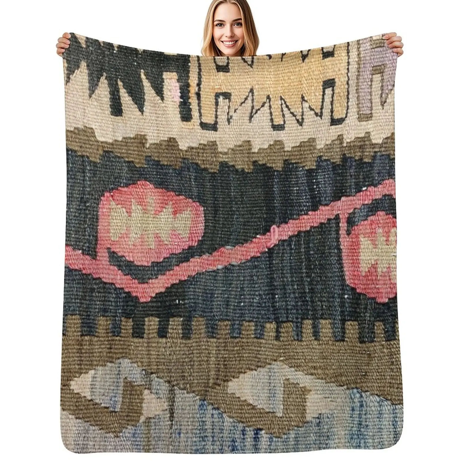 Decorative Ankara Kilim, Navaho Weave, Woven Textile, Persian Carpet Throw Blanket Tourist Hairys Blankets