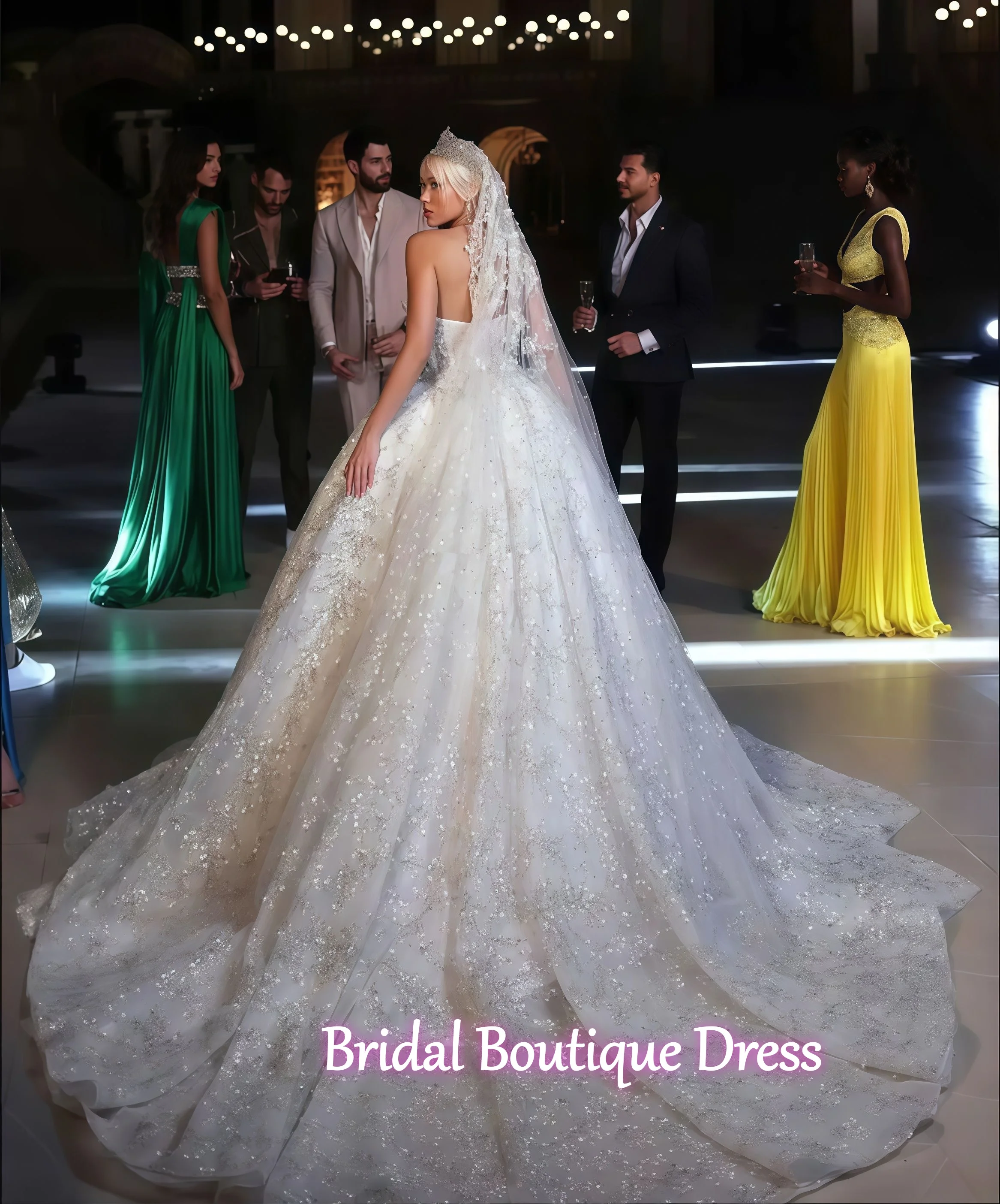 Maßgeschneiderte exquisite Brautkleider Applikationen Pailletten Braut Ballkleid trägerloses Brautkleid Vestidos De Novia