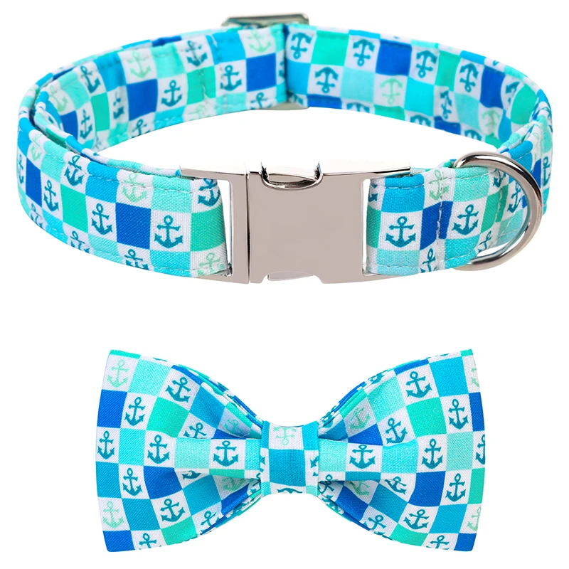 Collare per cani blu estivo personalizzato con papillon Beach Navy Sailing Dog Collar Puppy Dog collare per cani di taglia media e piccola