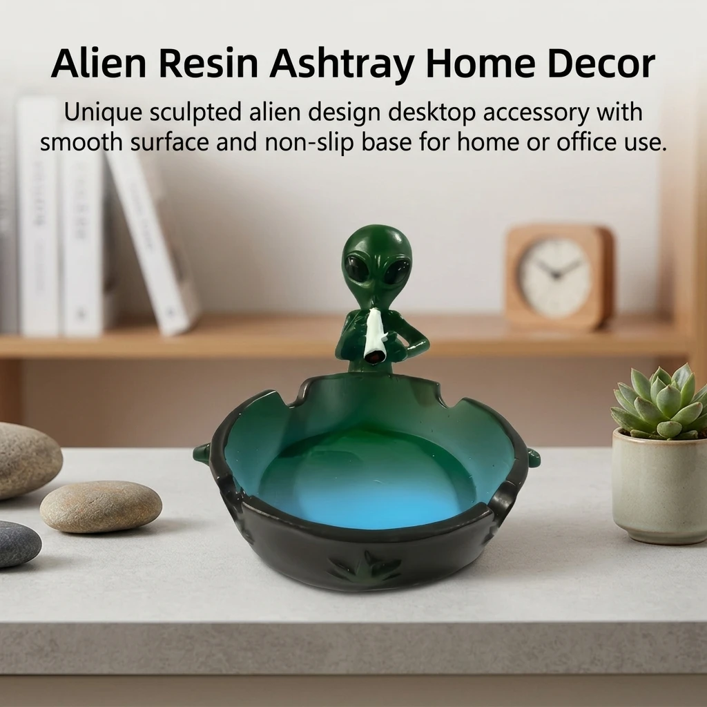 Non-Slip Ashtray Creative for Home Office Bar Sci Fi Party Decor Resin Alien Face Cigarette Holder Unique Gift Durable