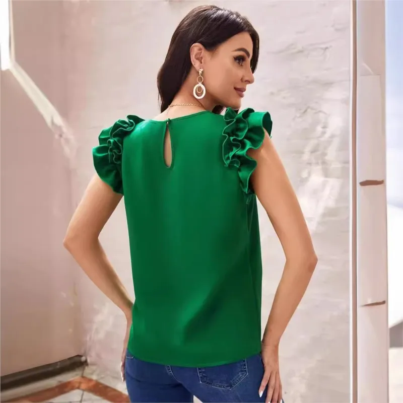 Summer New Chiffon Shirt with Ruffle Slim Fit Fashion Versatile Top women