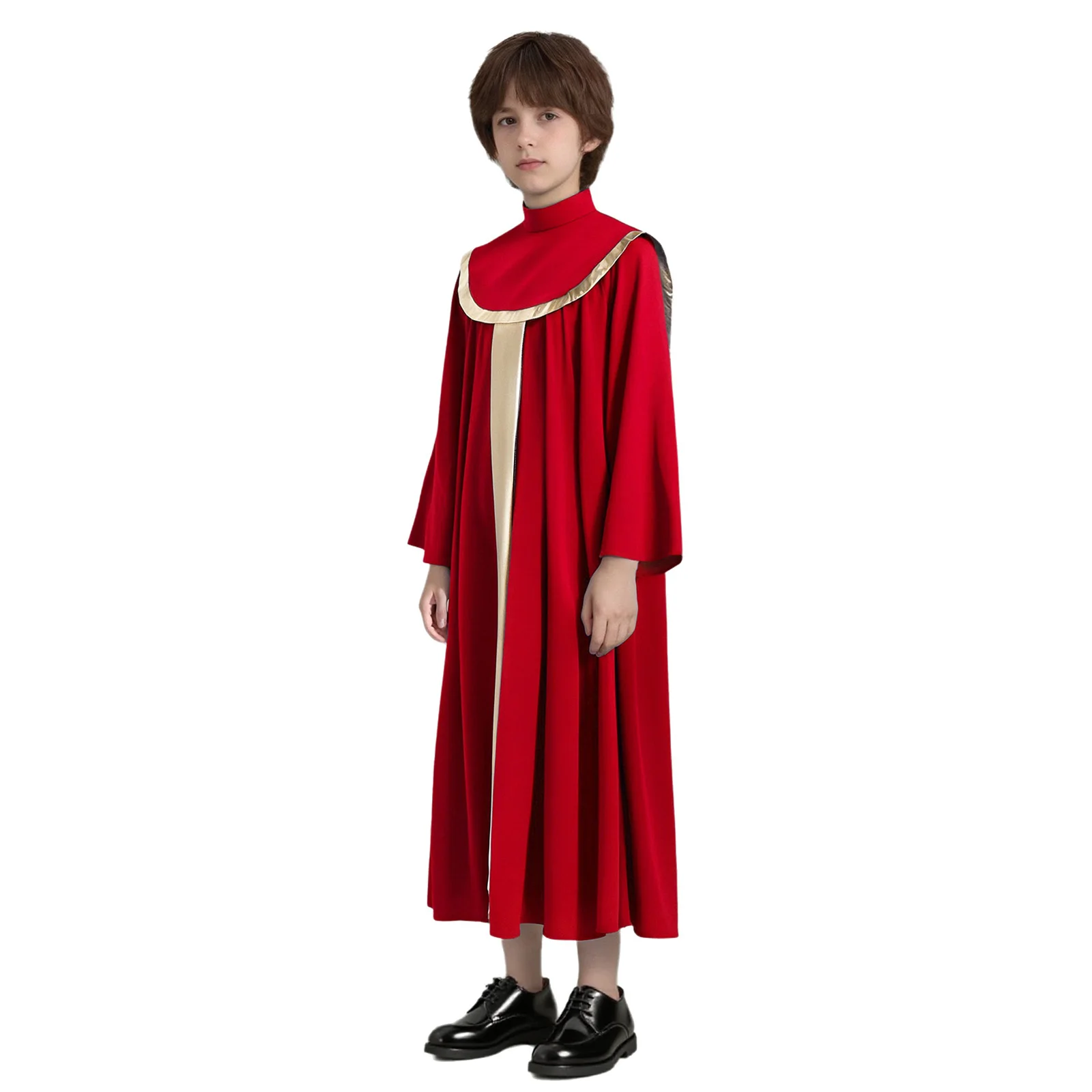 

Kids Choir Performance Robe for Boys Girls Long Sleeve Metallic Color Block Pleated Halloween Grown Worship Praise Dancewear