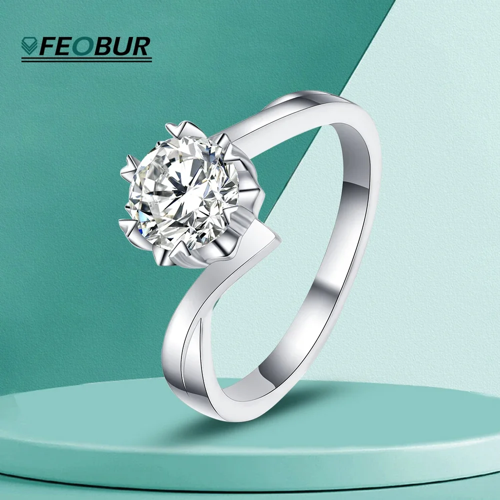 

0.5-2 Carat Moissanite Diamond Engagement Wedding Ring Simple Fashion Snowflower Twisted Arm 925 Sterling Silver Rings for Women