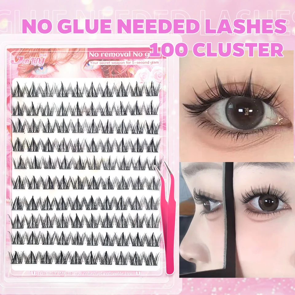 Kit de extensión de pestañas postizas estilo coreano: 100 clústeres autoadhesivos, súper suaves y de aspecto natural para uso diario sin complicaciones