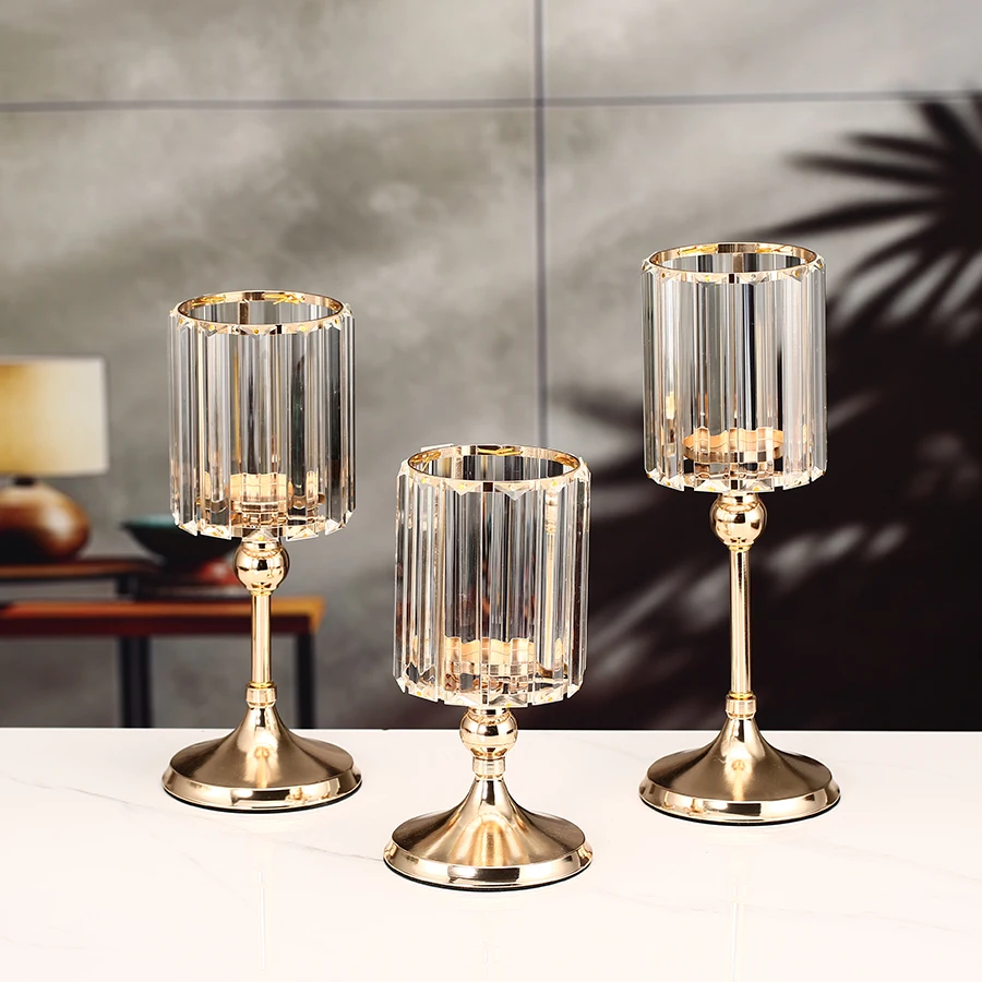 1pc Golden Pillar Candle Holder Crystal Candlesticks for Dining Coffee Table Wedding Events Parties Home Decor Candle Holders