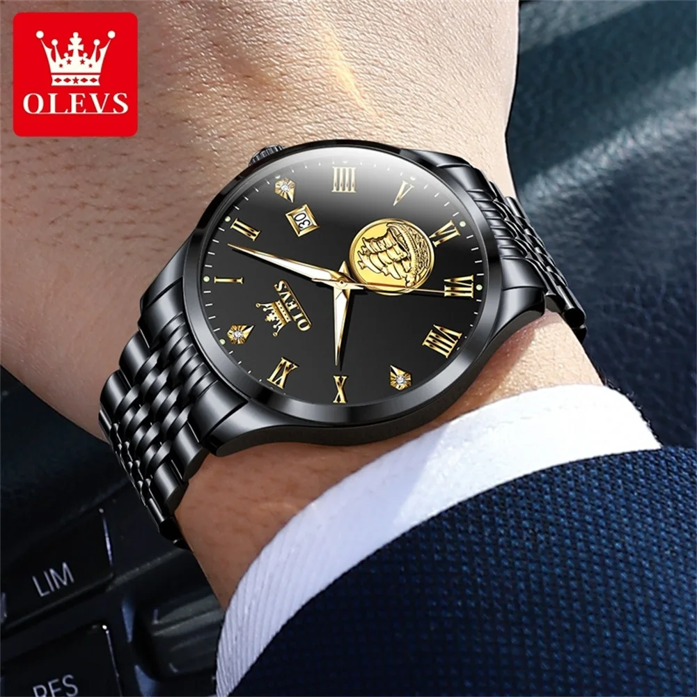 OLEVS 6696 Stainless Steel Automatic Mechanical Watch for Men Fashion Sailing Design Wristwatch Luxury Original Brand Man Watch