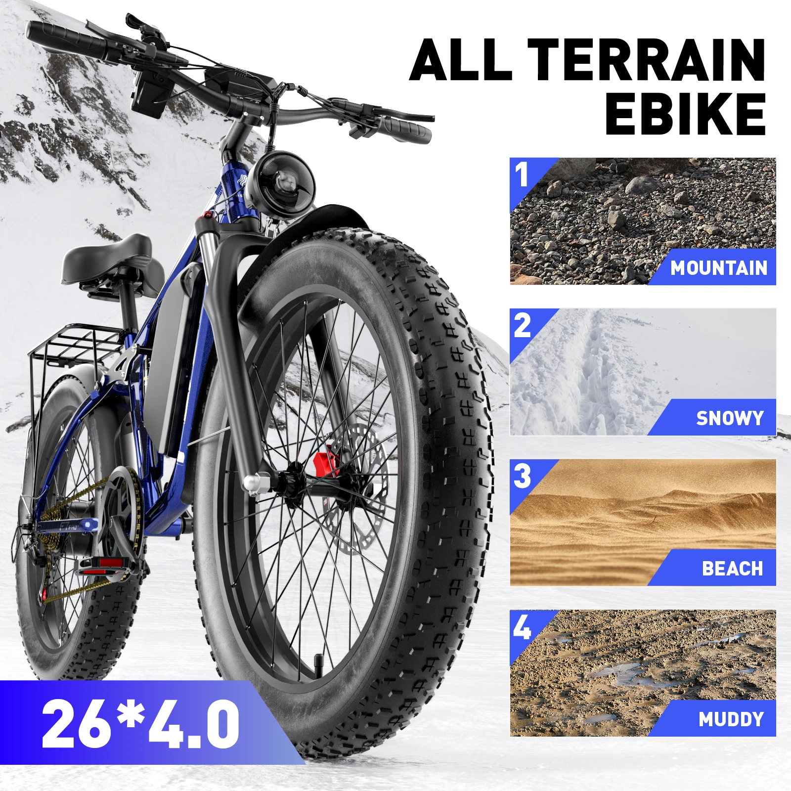 E-BYCCO F7 Elektrofahrrad für Erwachsene, 1500W Spitzenleistung, 52V 20Ah Batterie, 90 Meilen Reichweite, 35 MPH Höchstgeschwindigkeit, 26×4 Zoll Fat-Tires, Vollfederung, Ölscheibenbremse,