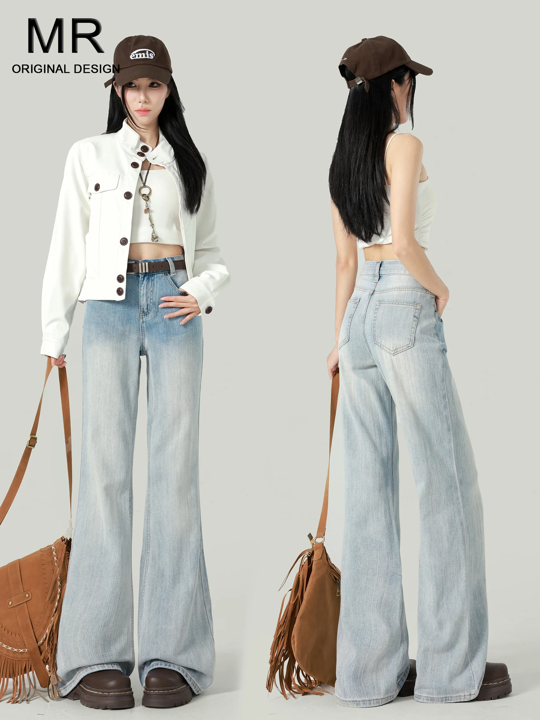 

High Waist Loose Fit Blue Jeans Women's Autumn New Style Casual Wear High Waist Bell Bottoms Comfortable Slimming Jeans