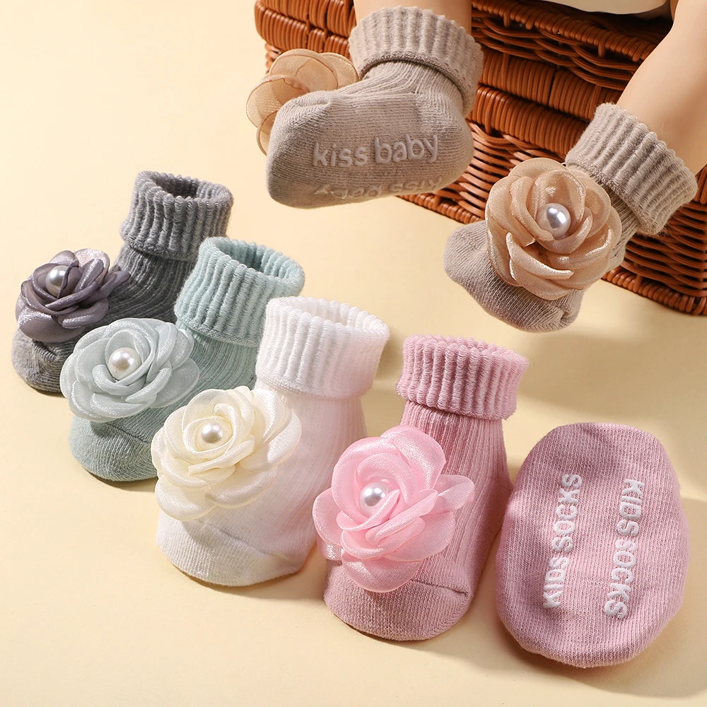 

Cute Newborn Big Bowknot Floral Non-slip Socks Spring New Baby Soft Prewalker Knitted Sock For Girls Boys Infant Floor Socks