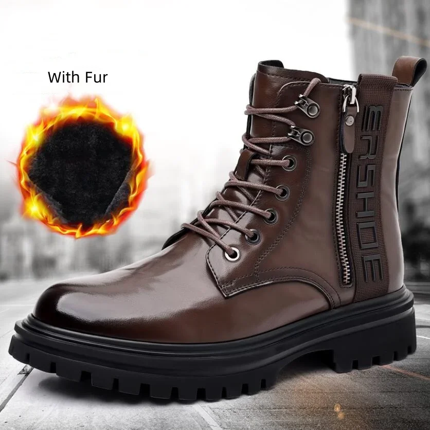 New Winter Punk Style Microfiber leather Motorcycle Boots High Top Mens Casual Shoes Versatile Classics Male Ankle Boots Warm