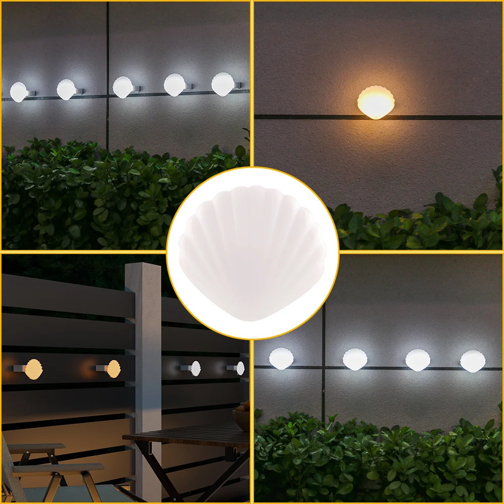 4pcs LED Solar Shell Wall Lamp Outdoor Waterproof Courtyard Garden Corridor Stair Steps Decorative Lighting