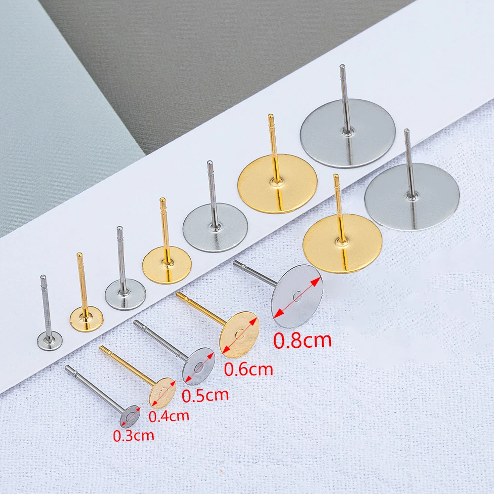 100pcs 2 Color Stainless Steel Earring Studs Blank Post Base Pins With Plug Findings Ear Back For DIY Jewelry Making Wholesale image 5