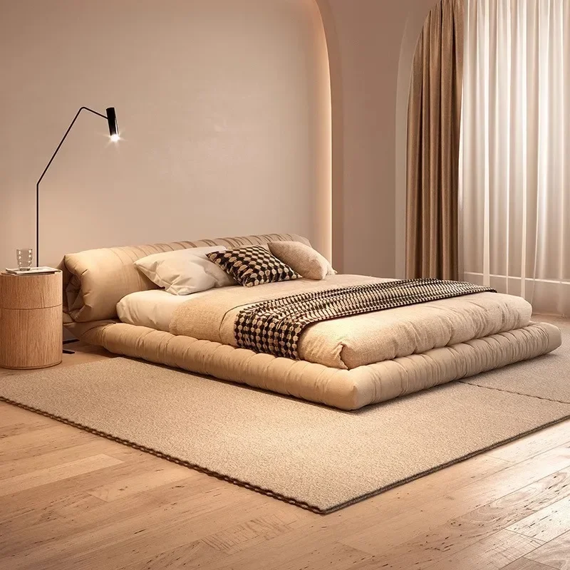 Nordic Simple Floor Velvet Double Bed 2 People Bed bases and frames bedroom furniture full size beds frame