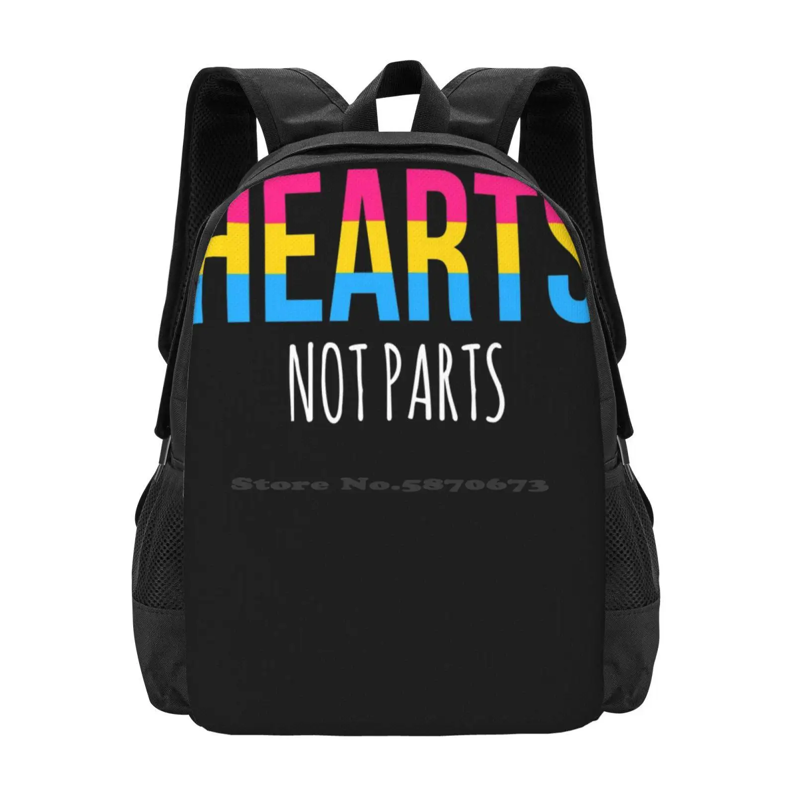 Hearts Not Parts Pansexuality Pan Pride Hot Sale Backpack Fashion Bags Pan Pride Pan Flag Lgbtq Community Love Pansexuality