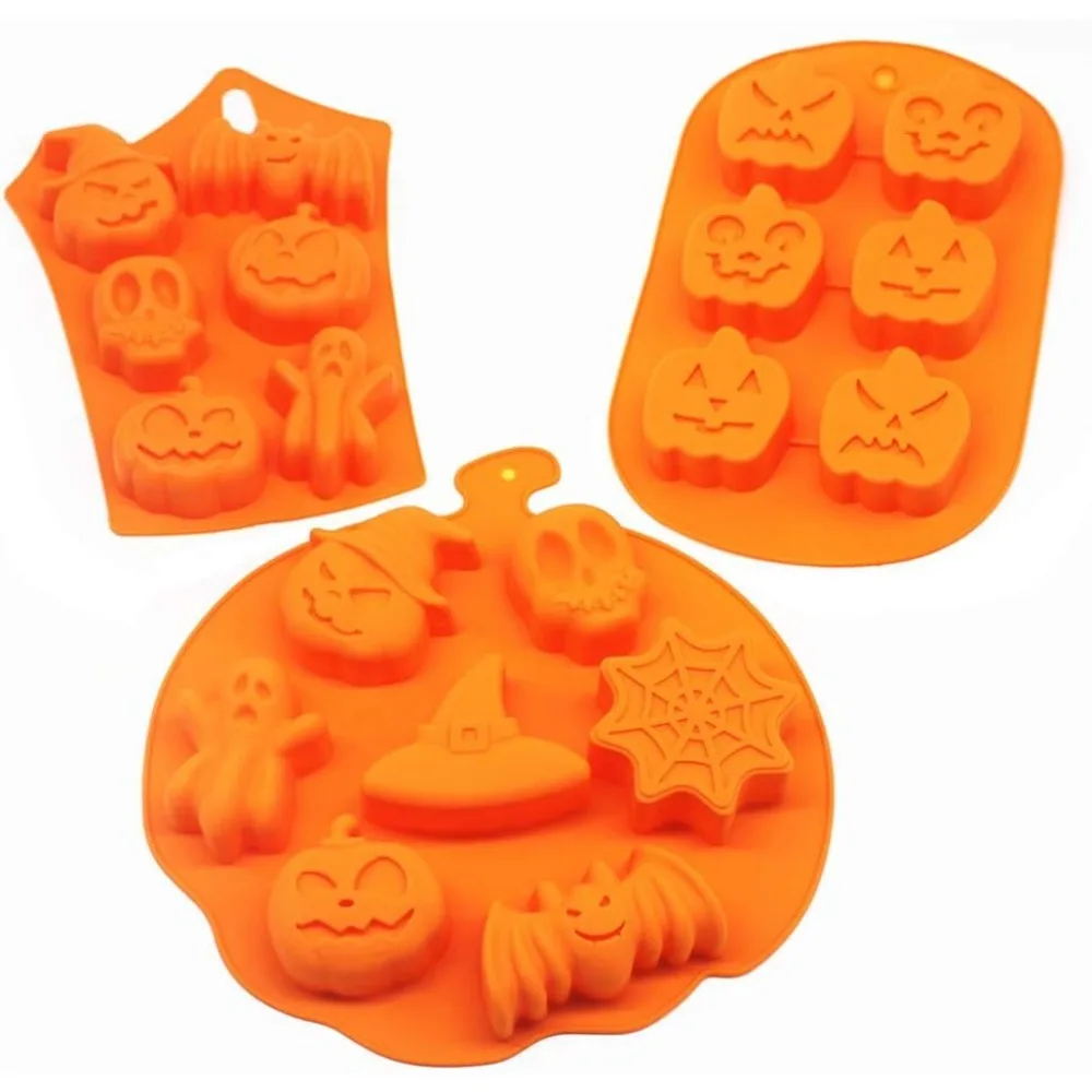 Silikon Halloween Geist Kürbis Backform Antihaft Schokolade Gelee Fudge Kuchen DIY Backform mit Totenkopf Fledermaus Geisterform