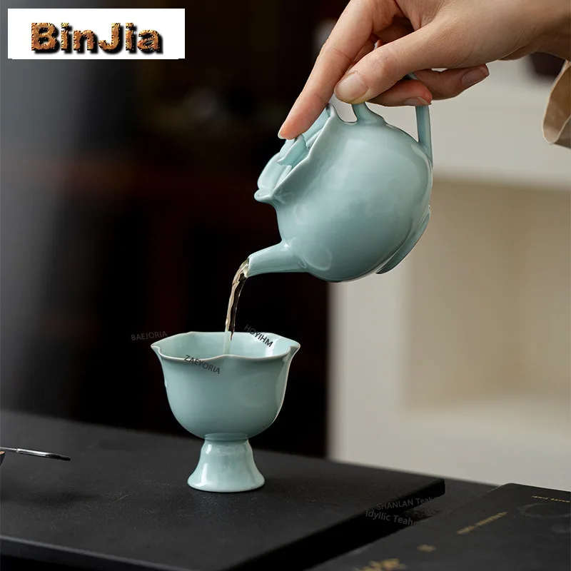 BAEJORIA 150ml Congealed Fat Cyan Dew-containing Teapot Zen Tea Infuser Pot Tea Maker Kettle With Strainer White Tea Teaset Gift