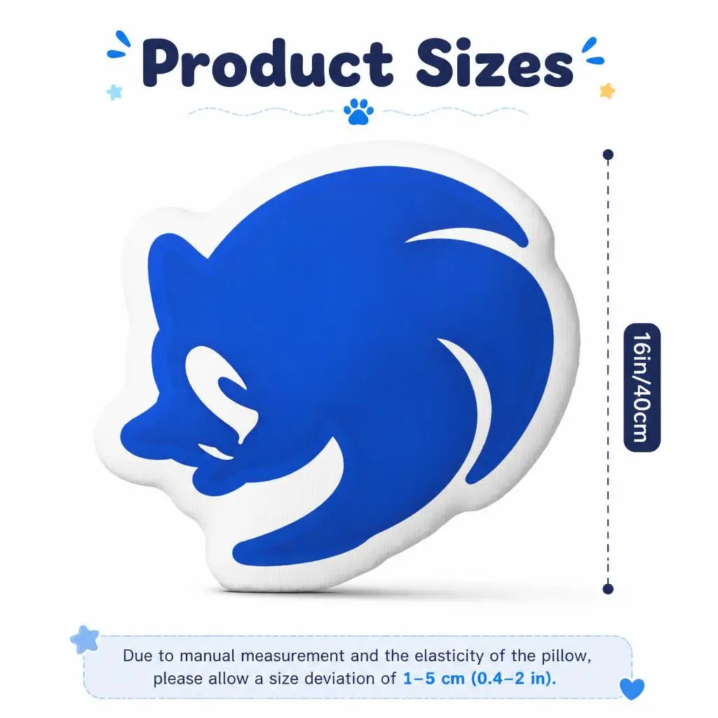 Sonic the Hedgehog Shaped Pillow Blue Video Game Character Cushion Stuffed Throw Pillow Gamer Room Sofa Home Decor Fan Gift 4