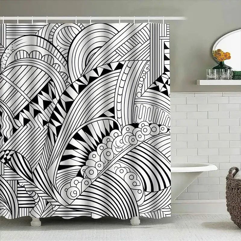 

Черно-белый Zentangle узор занавеска для душа водостойкий коврик для ванной украшение домашний декор настенный прямоугольный принт 72x84 дюйма