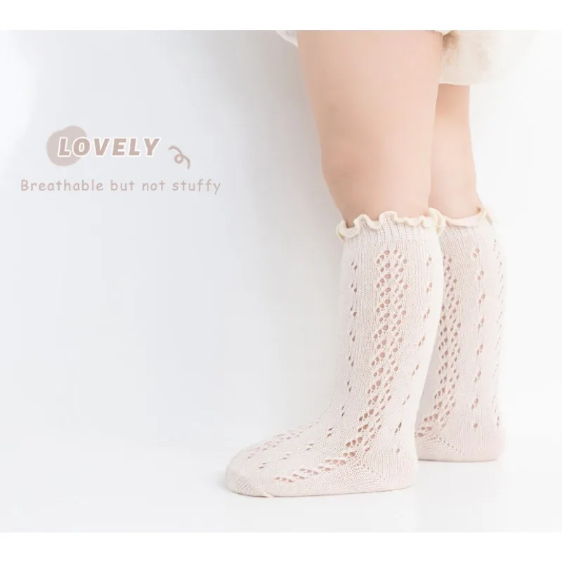 Spring Summer Children's Net Eye Tube Stocking Solid Color Hollow Out Loop Baby Calf Socks Fungus Edge Versatile Princess Socks