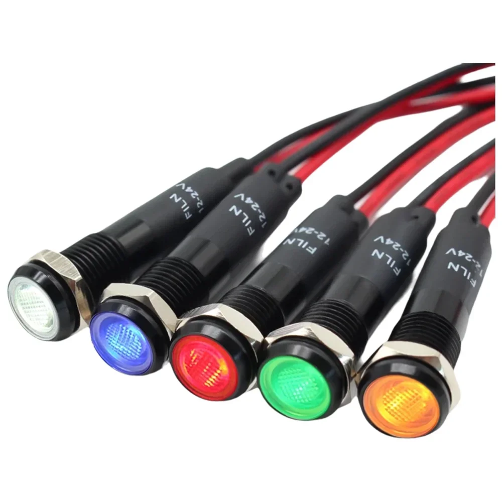 FILN 8mm panneau lumineux coque en métal noir Mini panneau lumineux LED monté tête plate LED 12V 24V 110V 220V avec câble de 20cm