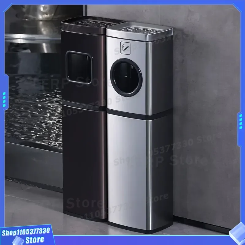 Stainless Steel Hotel Trash Can With Ashtray Vertical Elevator Lobby Corridor Commercial Smoking Bin For Aisle Entrance Area