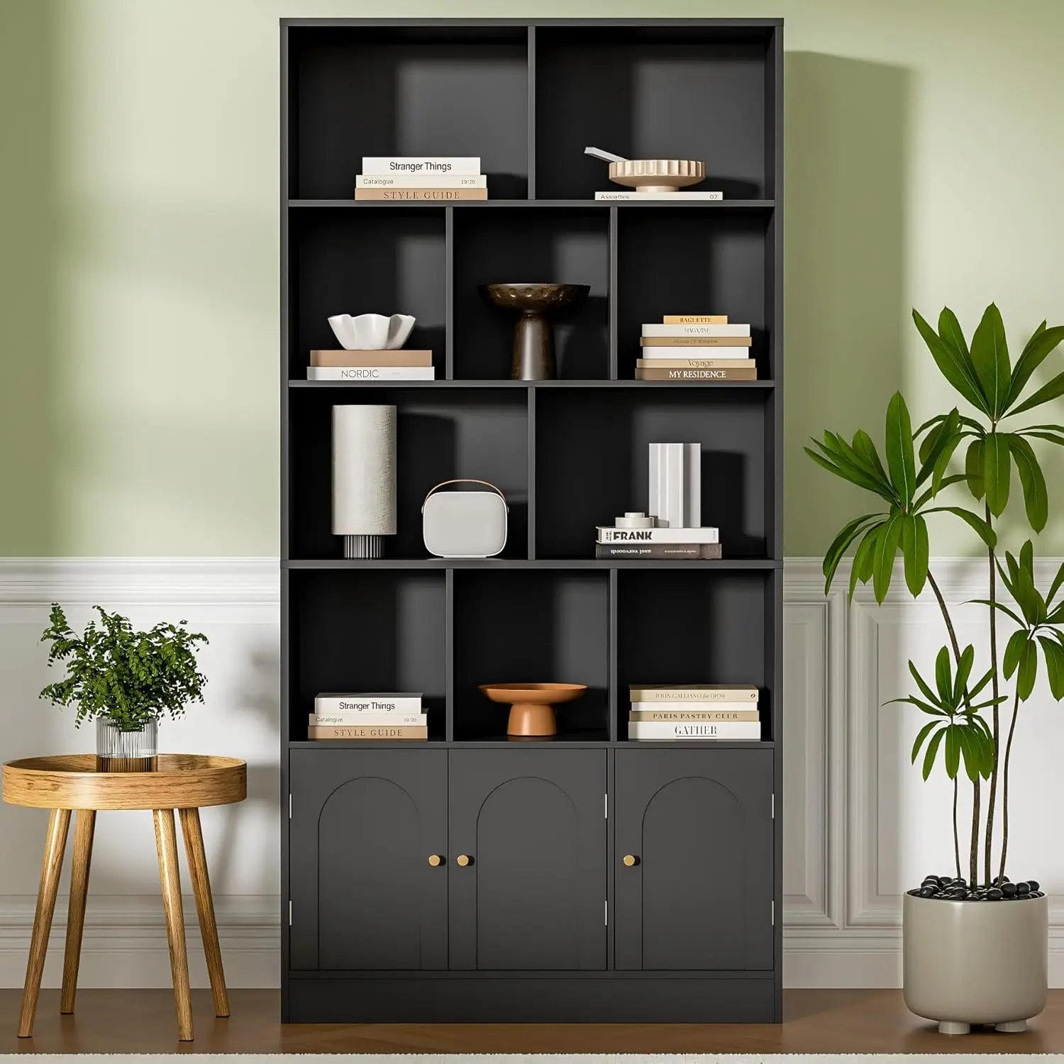 10 Cubes and 3 Doors, 4-Tier Bookshelf, Open Shelf Bookcase with Cabinet, Modern Cube Storage Organizer for Living Room, and Off