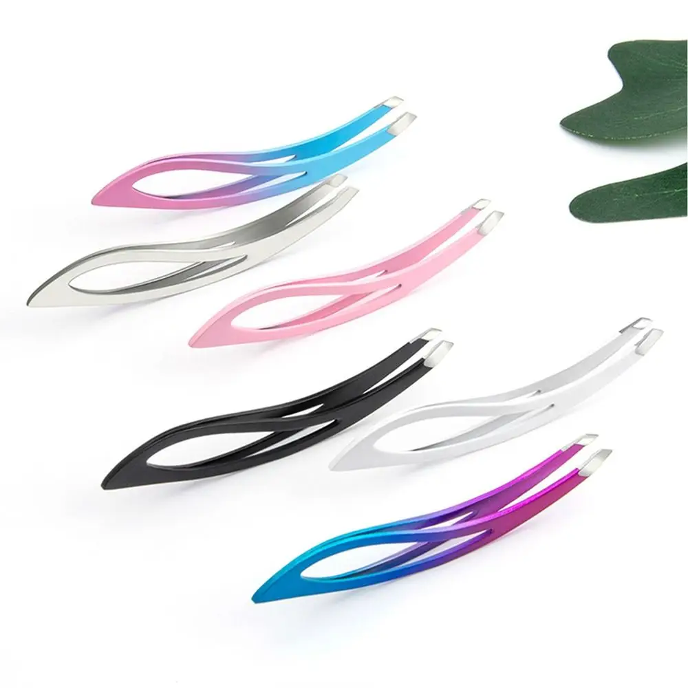 Curve Handle Flat Oblique Mouth Eyebrow Tweezer Straight Stainless Steel False Eyelashes Applicator Fine Hairs Puller