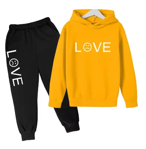 

[Весенне-осенняя мода] Детская рубашка с капюшоном и буквенным принтом для детей 3-13 лет, повседневный комплект свитшотов с длинными рукавами