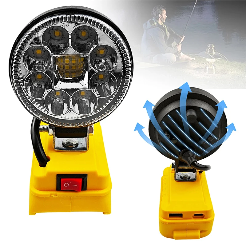 

Светодиодный рабочий фонарь, светодиодный уличный беспроводной рабочий фонарь для кемпинга Dewalt 18 В 21 В, литий-ионный аккумулятор, фонарик, лампа для кемпинга, освещение