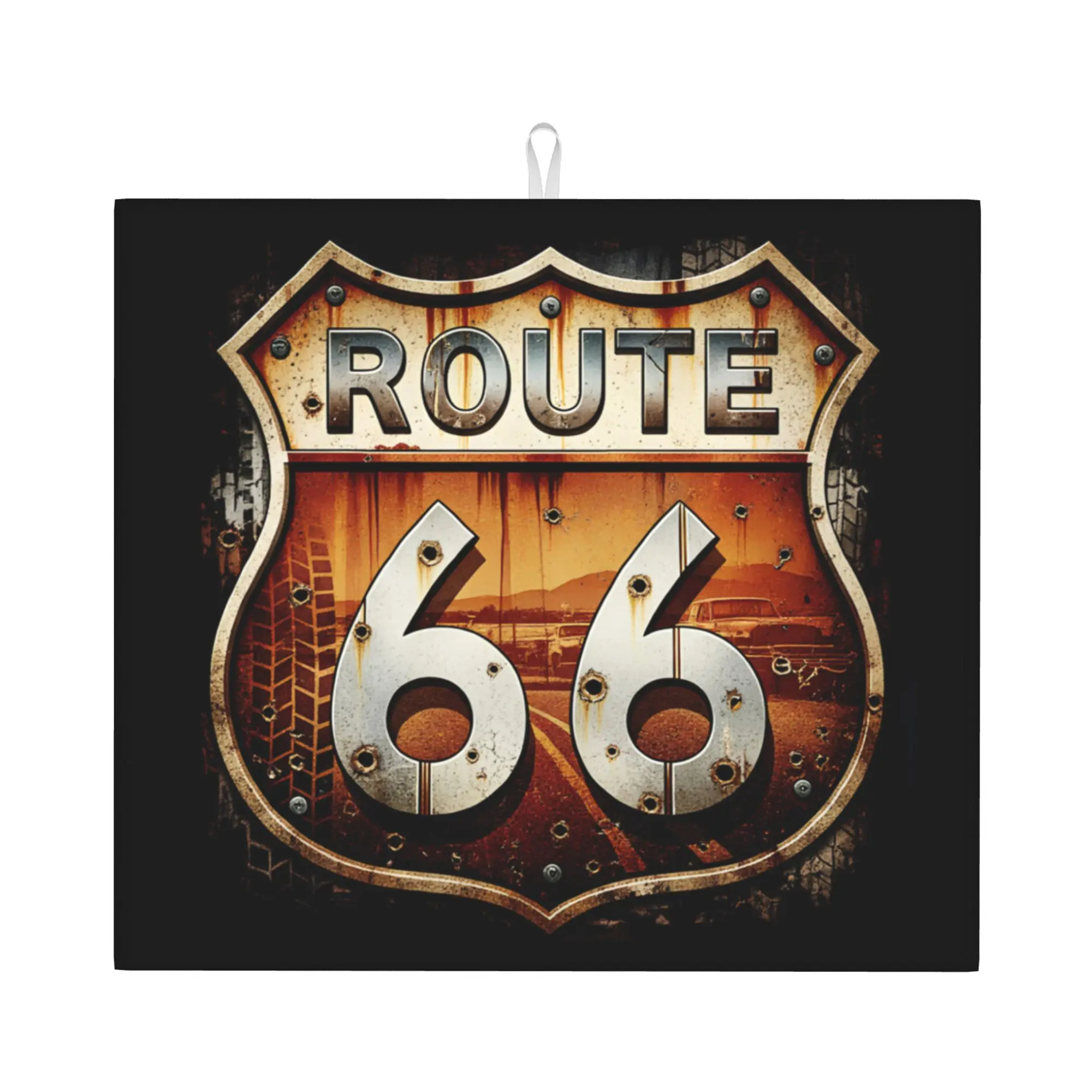 Rusted Route 66 Shield Non Slip Kitchen Counter Protector Mat Barware Tableware Reusable  Bathroom Drying Mat For Kitchen