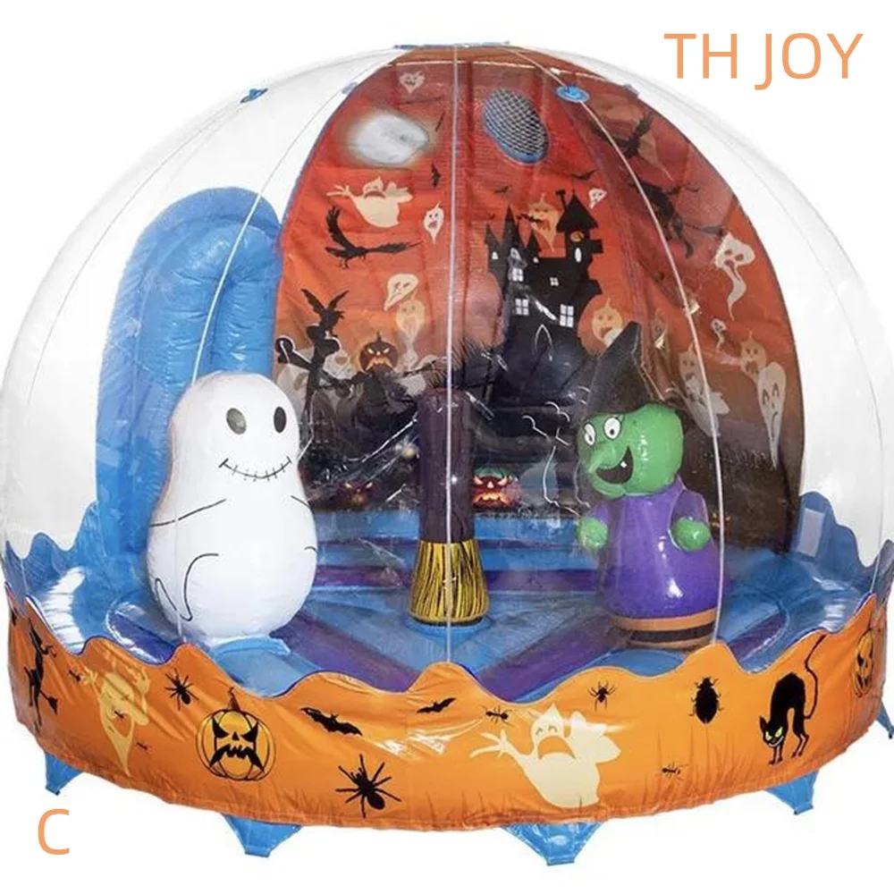 Navio aéreo rápido à porta, globo de neve inflável para cabine fotográfica de bolha de Halloween para decoração de quintal de Halloween