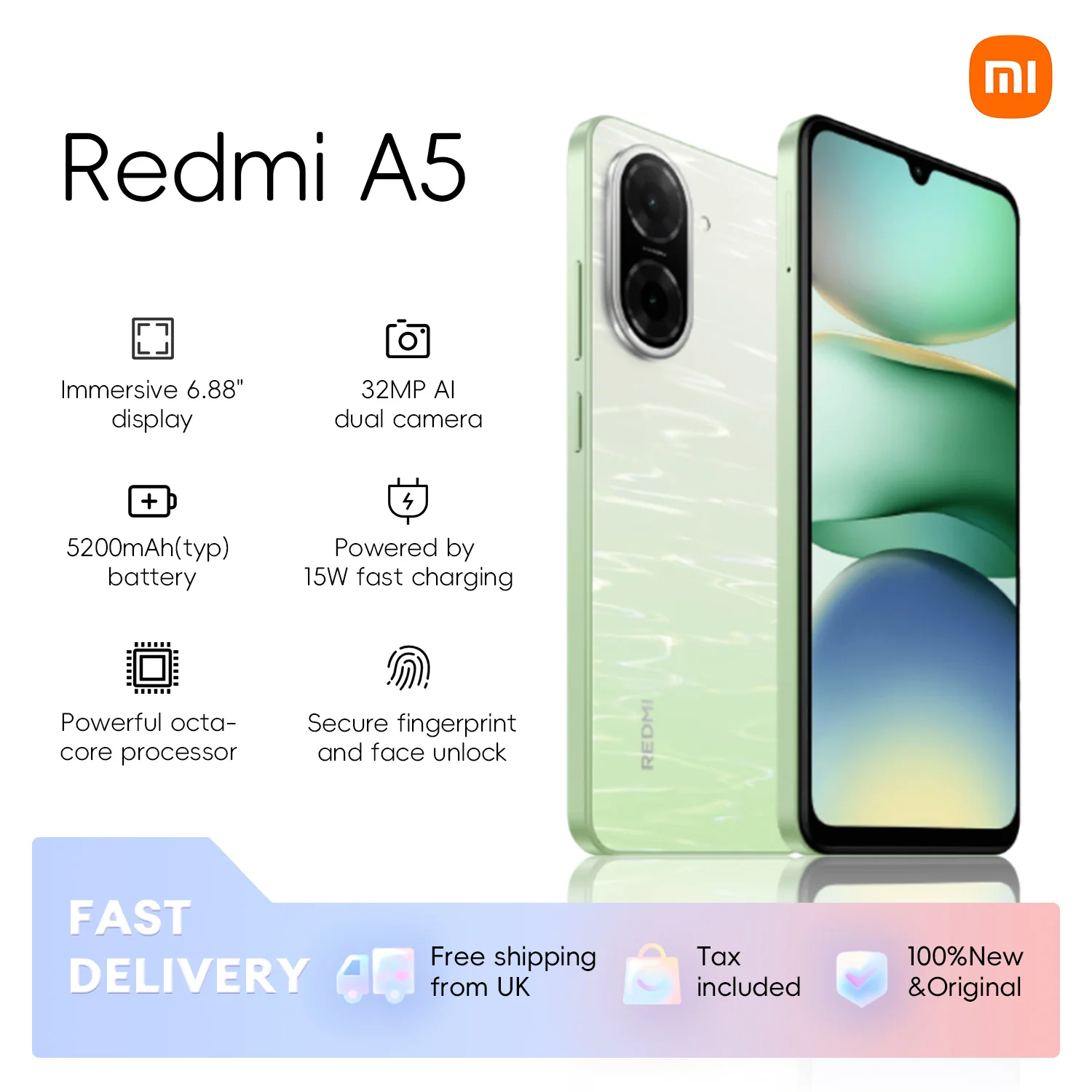 كاميرا Xiaomi Redmi A5 4G 64GB/128GB الإصدار العالمي 6.88 بوصة 120 هرتز كاميرا AI بدقة 32 ميجابكسل وبطارية 5200 مللي أمبير في الساعة معالج UNISOC T7250 قوي #1