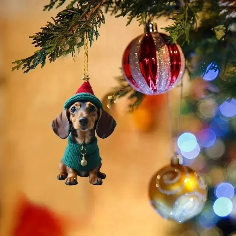 1pc simpatico cane ornamenti natalizi divertente cane bassotto decorazione da appendere per la casa Natale Natale regali di Capodanno decorazione