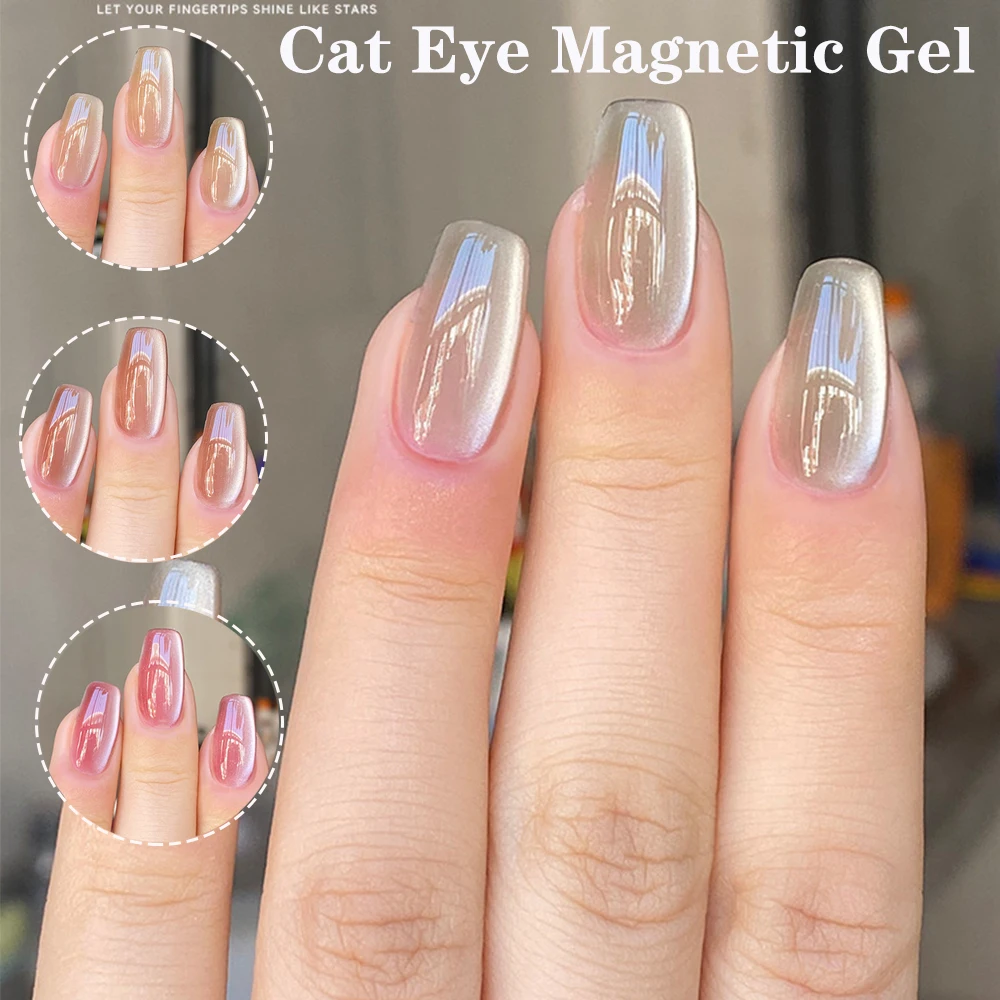 Sparkling Moonlight White Cat Eye Magnetic Gel Nail Polish Milk Tea Glitter Semi Permanent Soak Off UV Gel Varnish Manicure Tool