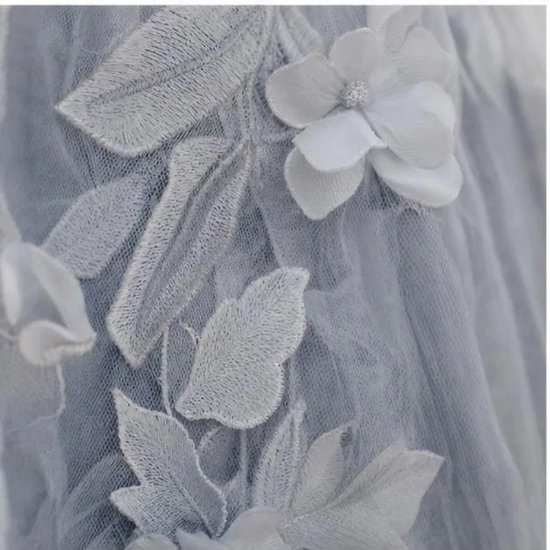 Custom Off-Shoulder Tulle Maternity Gown – 3D Floral Applique Maxi Dress with Puff Sleeve for Pregnancy Photoshoot & Baby Shower