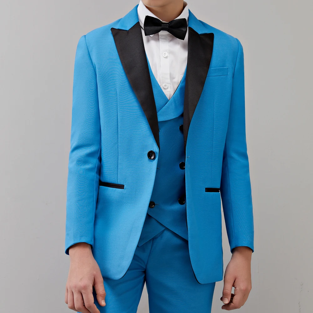 Boys Formal Suit Wedding Campus Student Tuxedo Dress Gentleman Kids Jacket Vest Pants 3Pcs Ceremony Costume  Blue