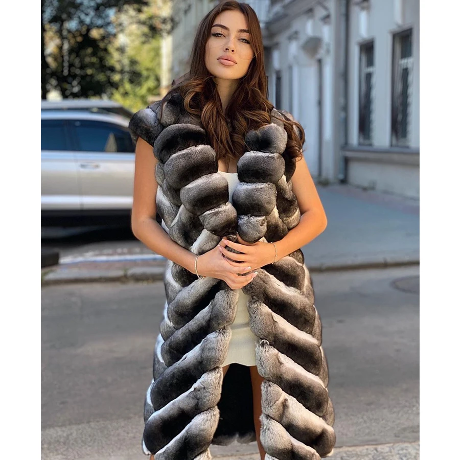 Winter Clothes Women Chinchilla Fur Real Rex Rabbit Fur Vest Winter Coat Women 2024 Luxury Designer Warm Fashion Women