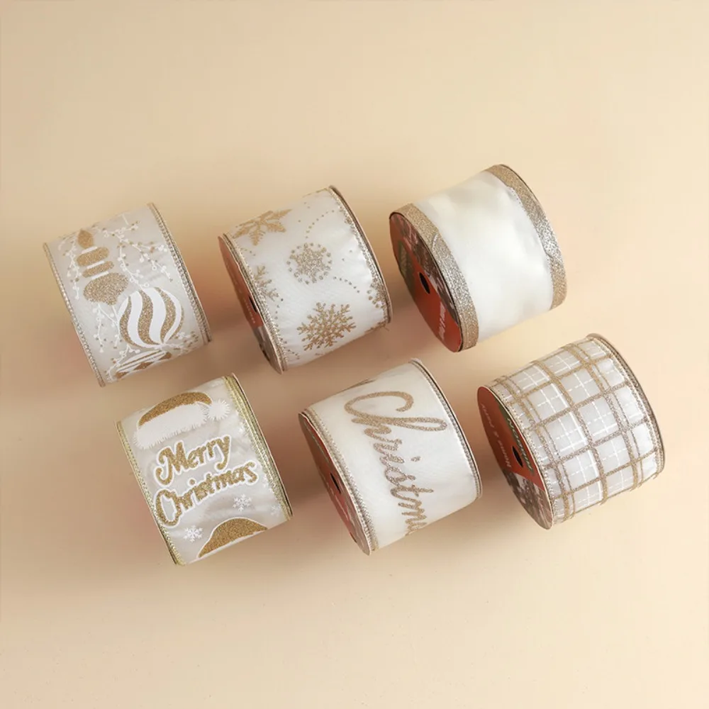 

10 Yards Christmas Ribbons Champagne Gold Imitation Hemp Material Bow Material Wired Edge Bows Craft Decoration