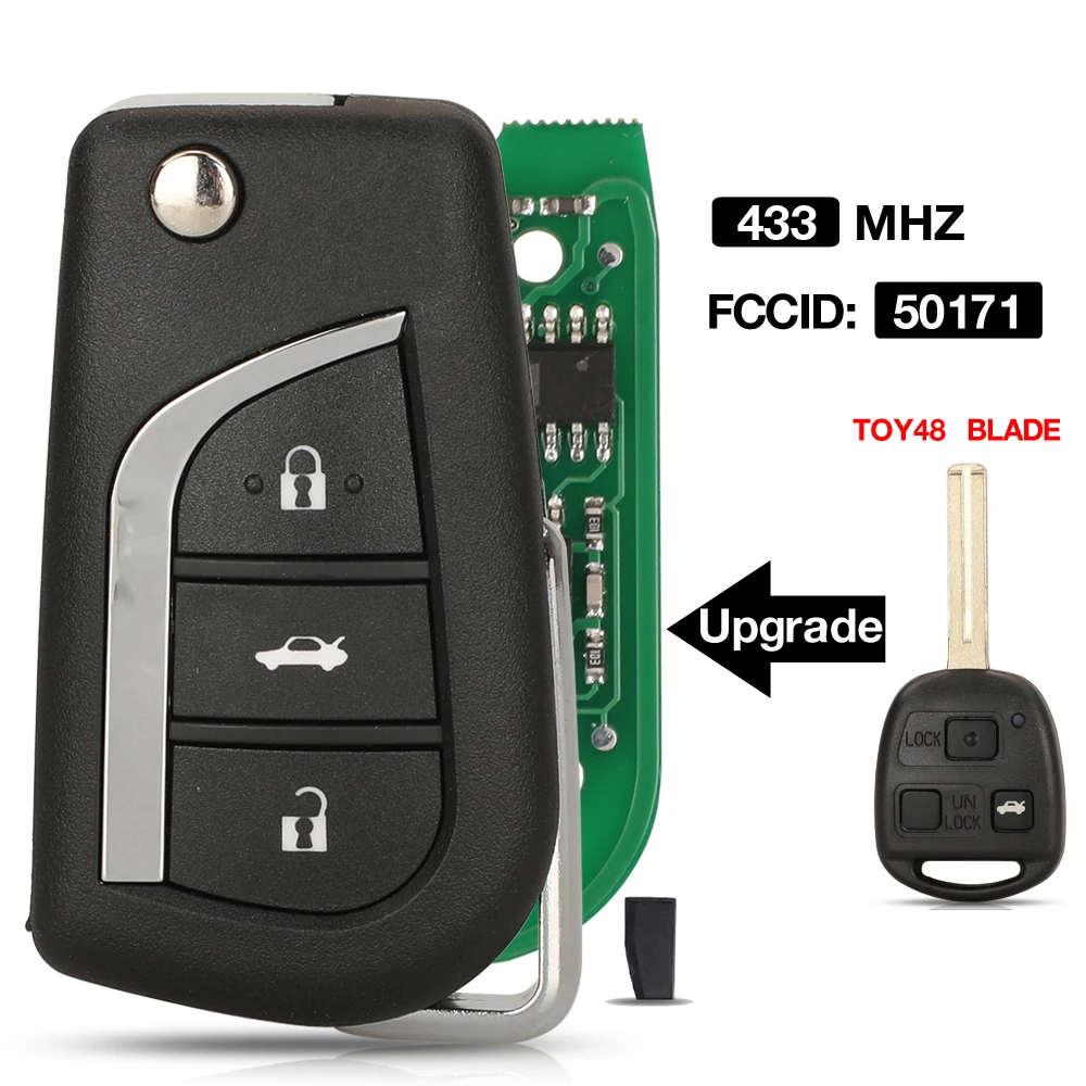 jingyuqin 3BTN 50171 434 Mhz 4D68 Chip Upgrade Flip Folding Remote Car Key For Toyota For Lexus ES300 GS300 GS400 IS300 LS400