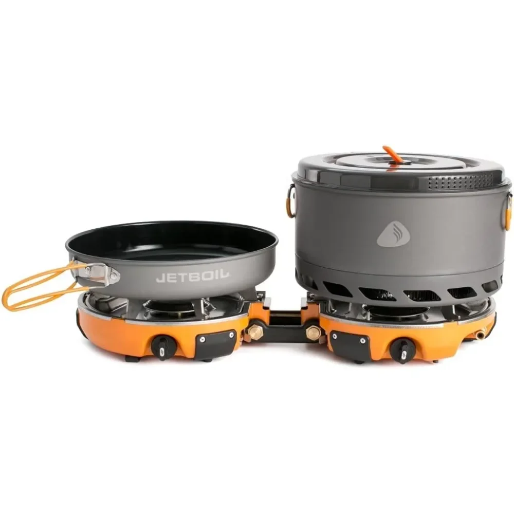 A Genesis Basecamp Backpacking and Camping Stove Cooking System with Camping Cookware