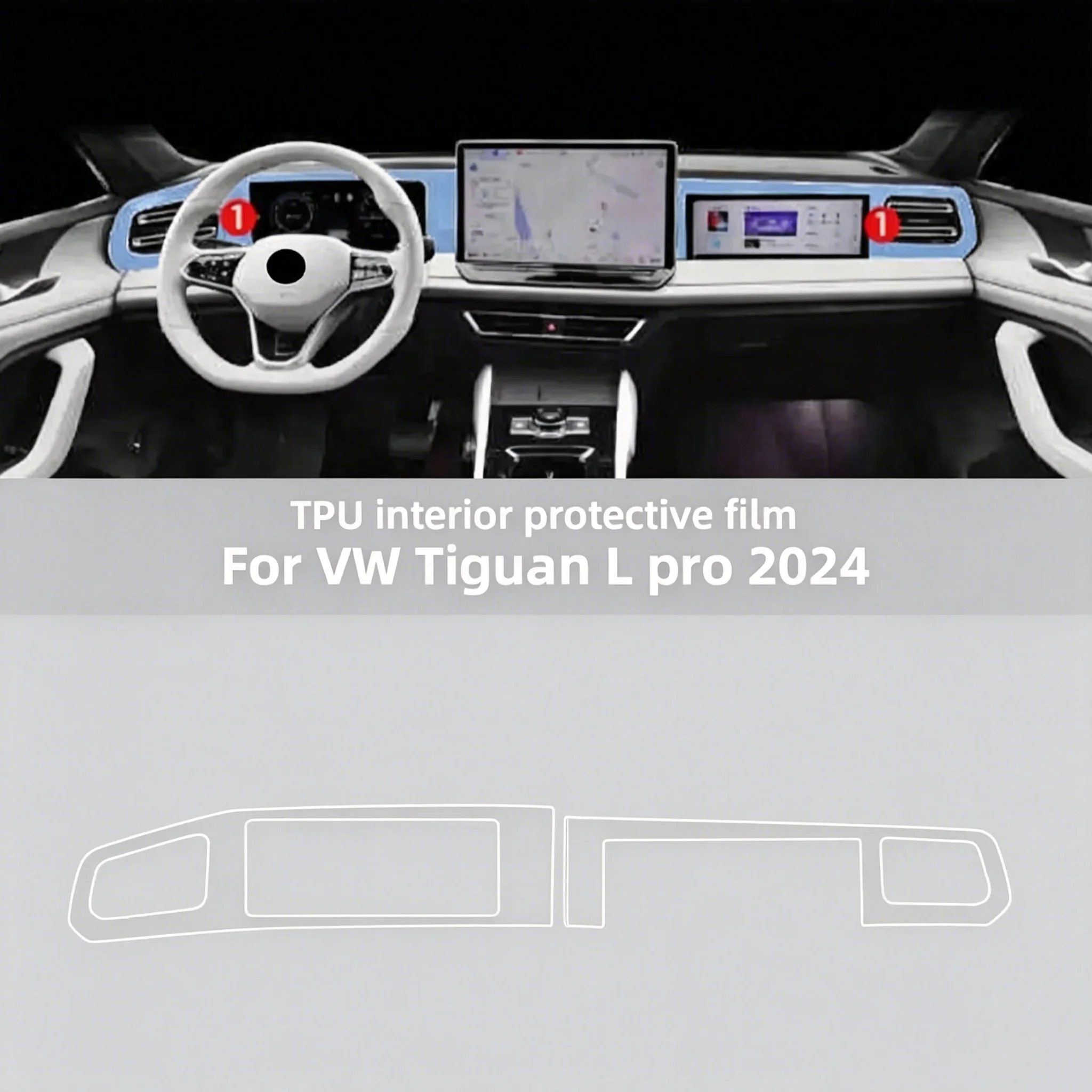 Für Volkswagen Tiguan L Pro VW 2024-2026 Innenraum Transparente TPU-Schutzfolie Mittelkonsole PPF Kratzschutz – Detail 3