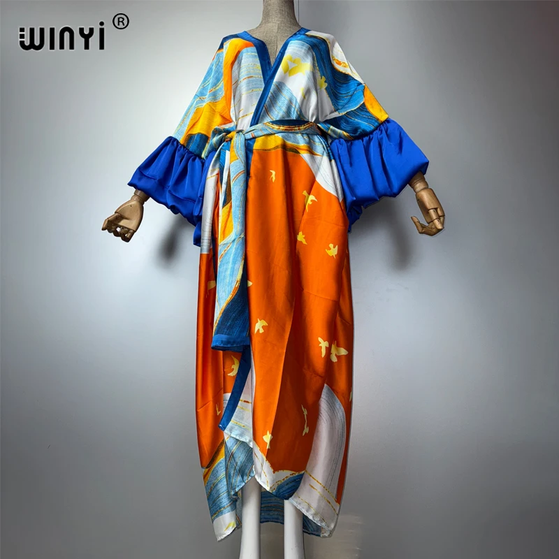WINYI Abito da festa estivo Kimono Abbigliamento da spiaggia Costume da bagno Cover up Africa donna boho maniche a sbuffo (ed) Cardigan caftano sexy per le vacanze