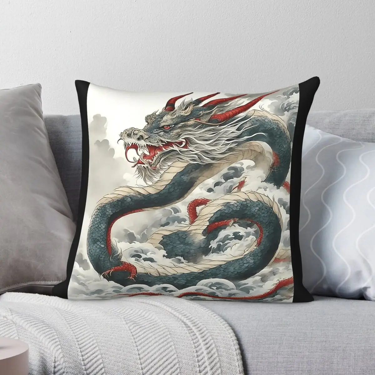 Zodiac Dragon Year Square Pillowcase Polyester Linen Velvet Printed Zip Decor Pillow Case Car Cushion Cover 45x45