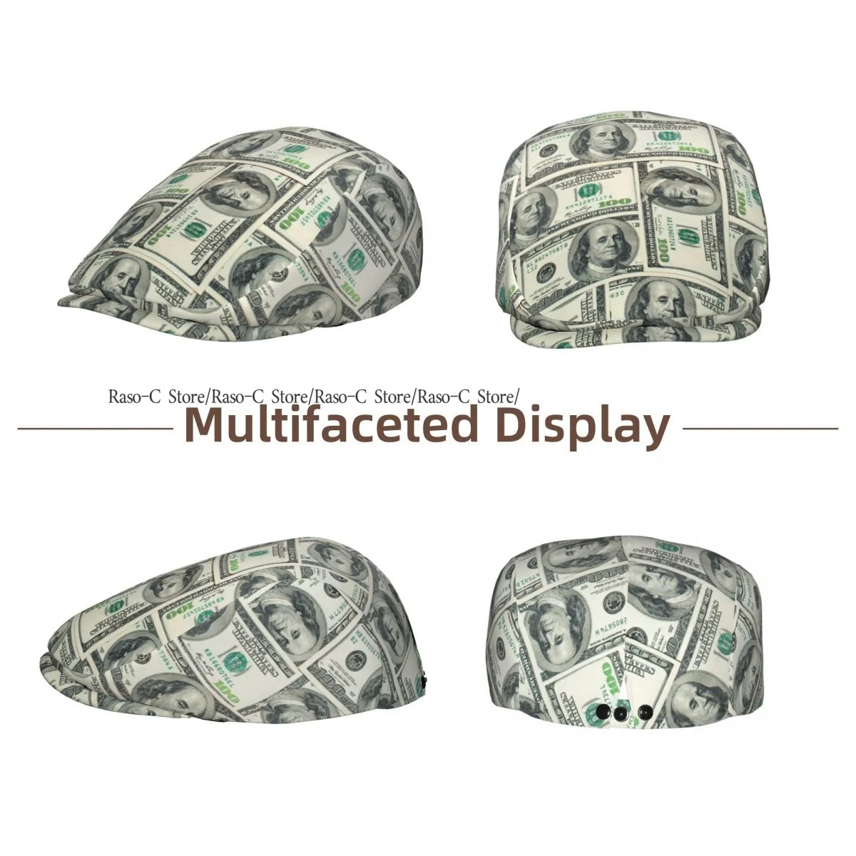 British Gatsby Newsboy Cap For Adults Dollar Bills Of United States Federal Reserve The Ben Franklin Flat Peaked Cap Beret Hat