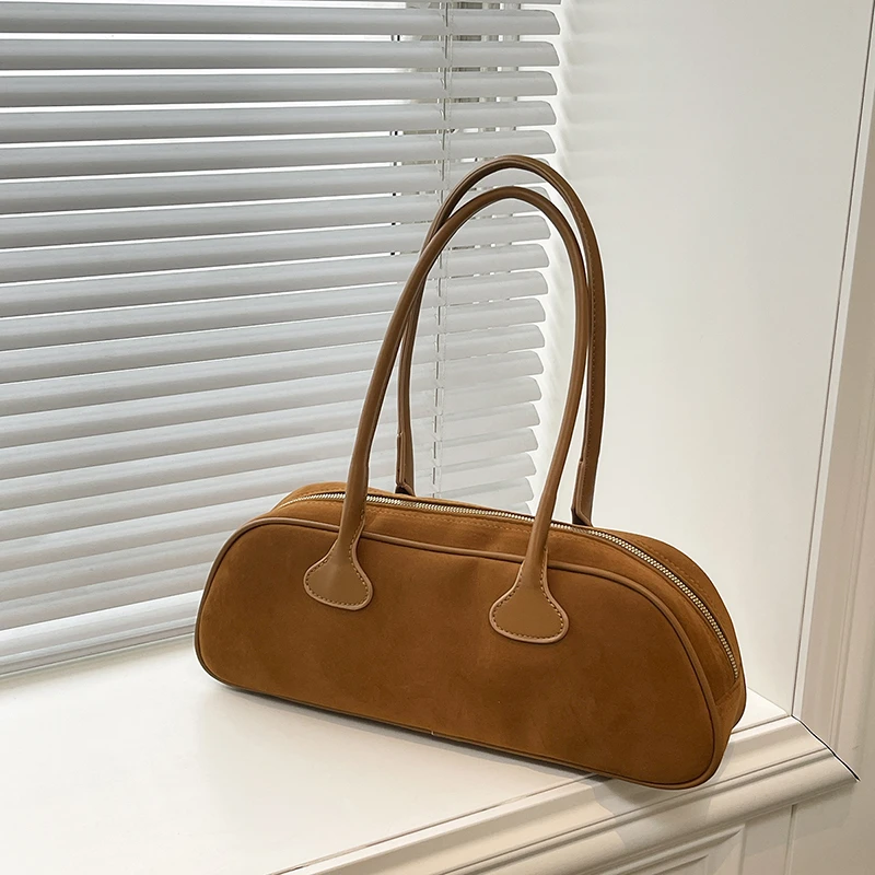 

2025 New Trend Satchels Faux Suede Zipper Solid Color Stylish Design Women's Handbags Winter New Temperament Shoulder Bags