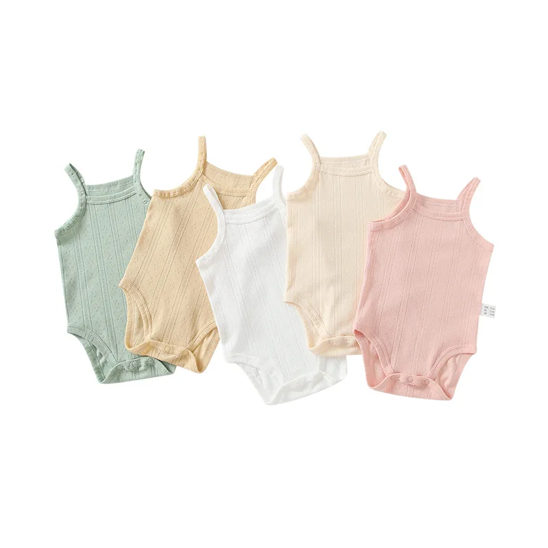 Summer Baby Clothes Boys Girls Bodysuit 0-24 Months Undershirt Thin Section Breathable Sling Onesie Solid Color Infant Bodysuits