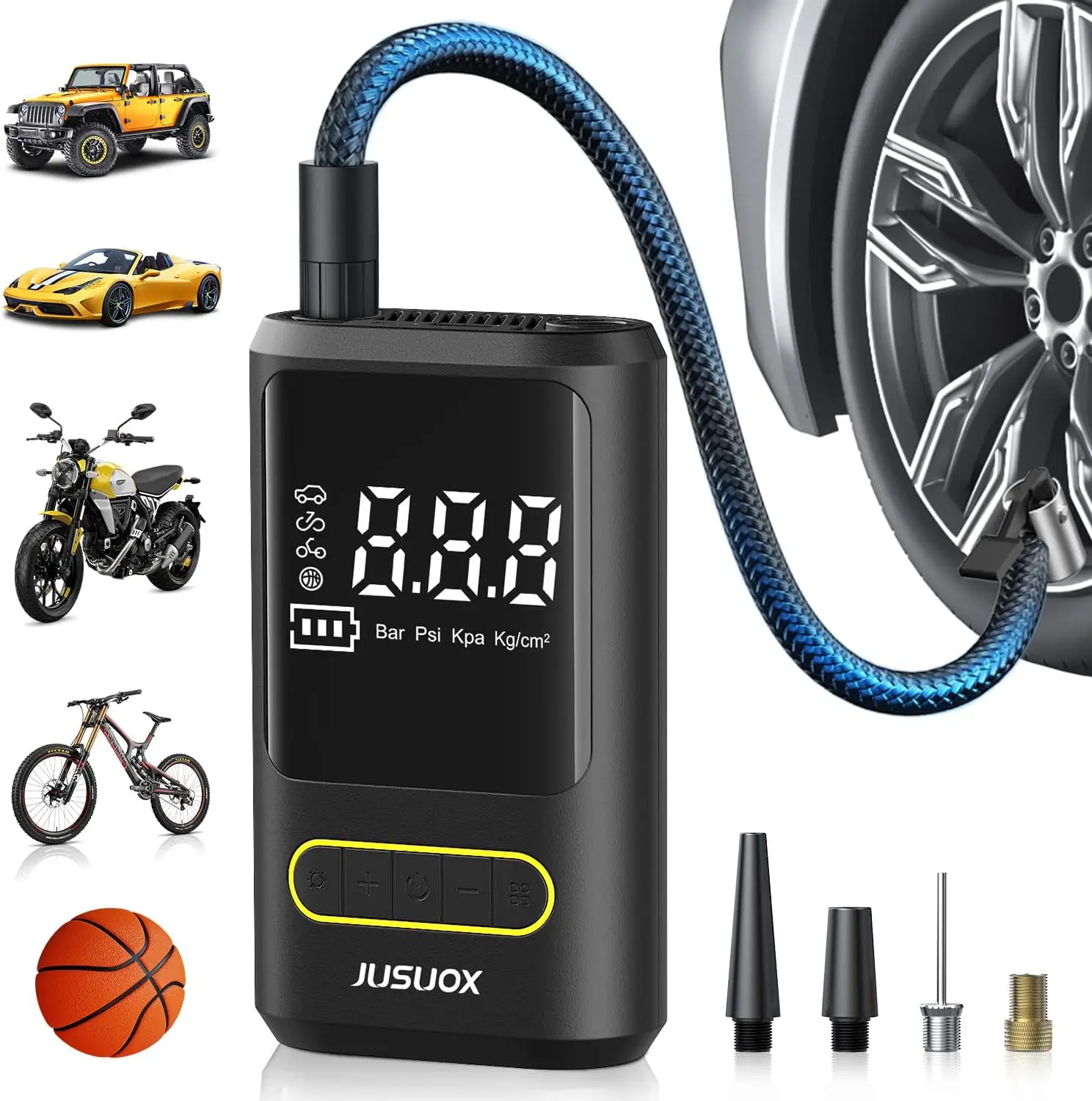 

Portable Tire Inflator 150 PSI Electric Bike Pump with Digital Gauge, Auto Shut-off, LED Light for Car, Motorcycle, Bicycle