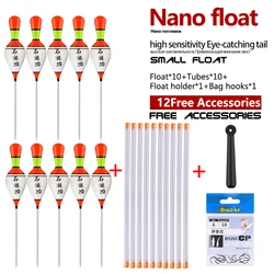 10PCS Fishing Floats+10 Buoy Tubes+1 Bag Hooks+1 Buoy Holder Vertical Buoy Big Tail Bobber Nano Lake River Float Fishing Tackle