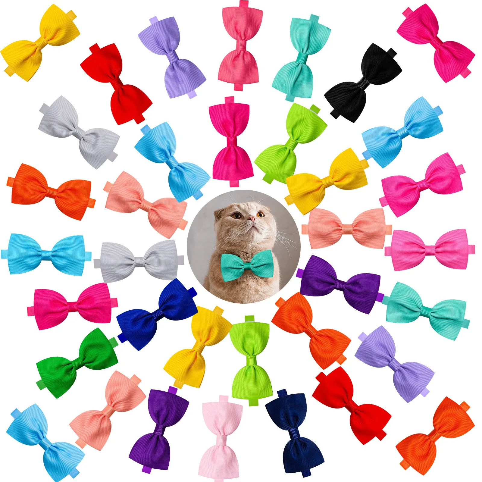 10 PCS Color in Random Dog Bow Ties with Adjustable Collar Puppy Neckties Bulk Cat Bowtie Collar Assorted Colors Solid Pet Groom