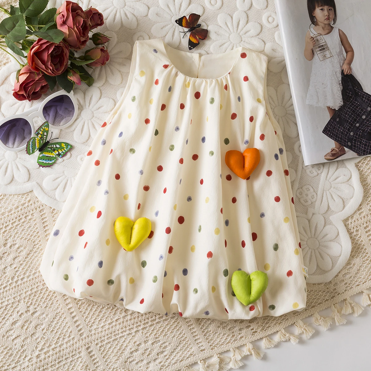 Girls' Dresses Summer Colorful Polka Dot Cotton Girls Dresses Cute Beach Baby Dresses Baby Girl Clothin